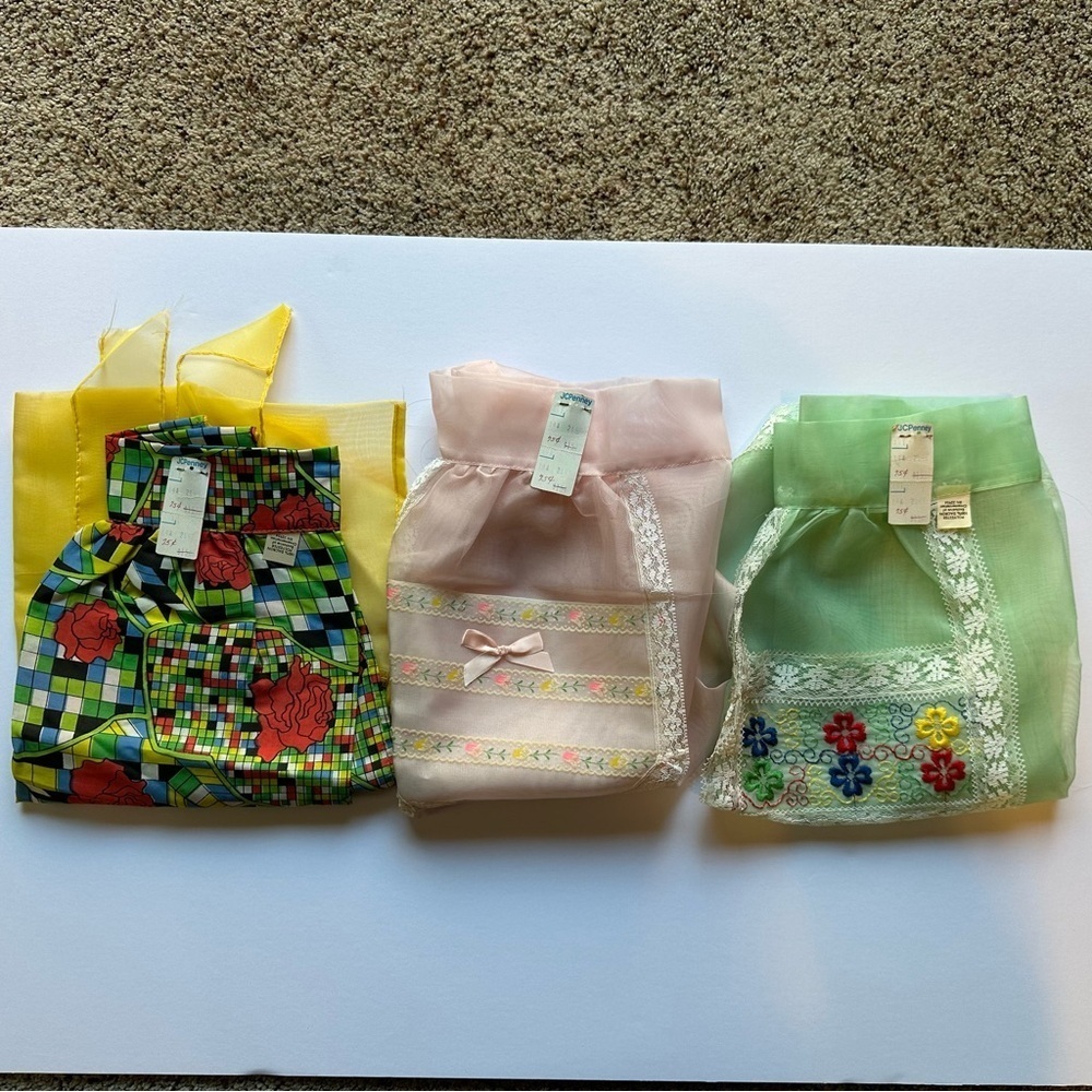 Vtg‎ JcPenny NWT Lot of 3 Half Aprons Pockets Floral Multicolor Sheer Polyester